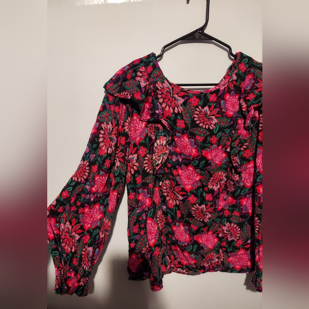Y2K Floral Ruffle Peasant Top Size 2X 20W-22W Boho Festival Preppy Cottagecore